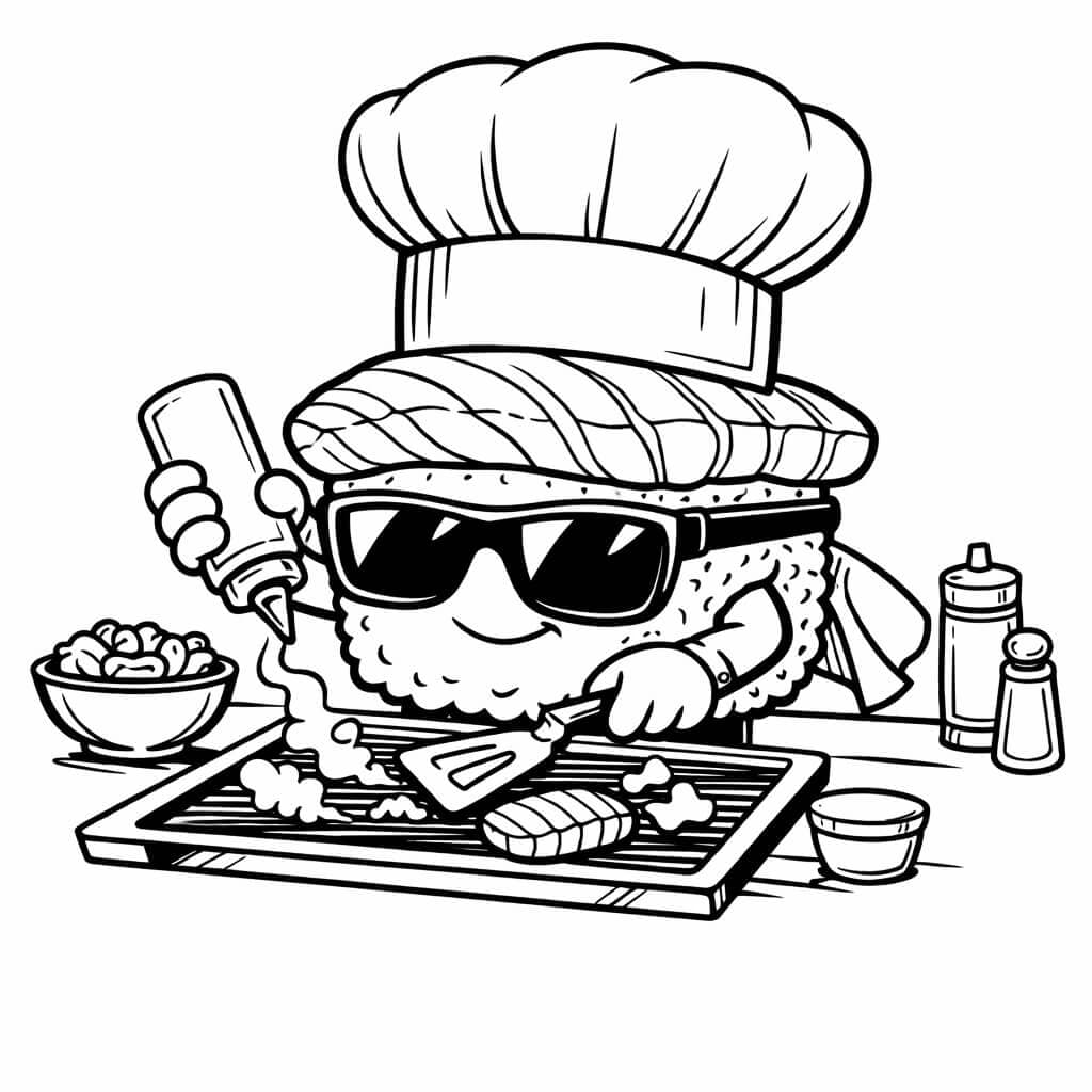 Sushi mit Kochmütze Ausmalbild