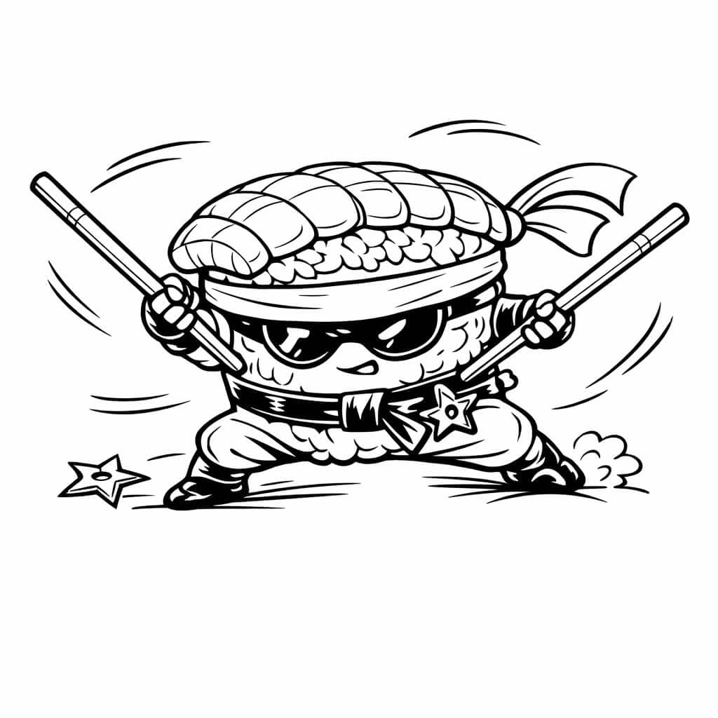 Sushi-Ninja mit Stäbchen Ausmalbild