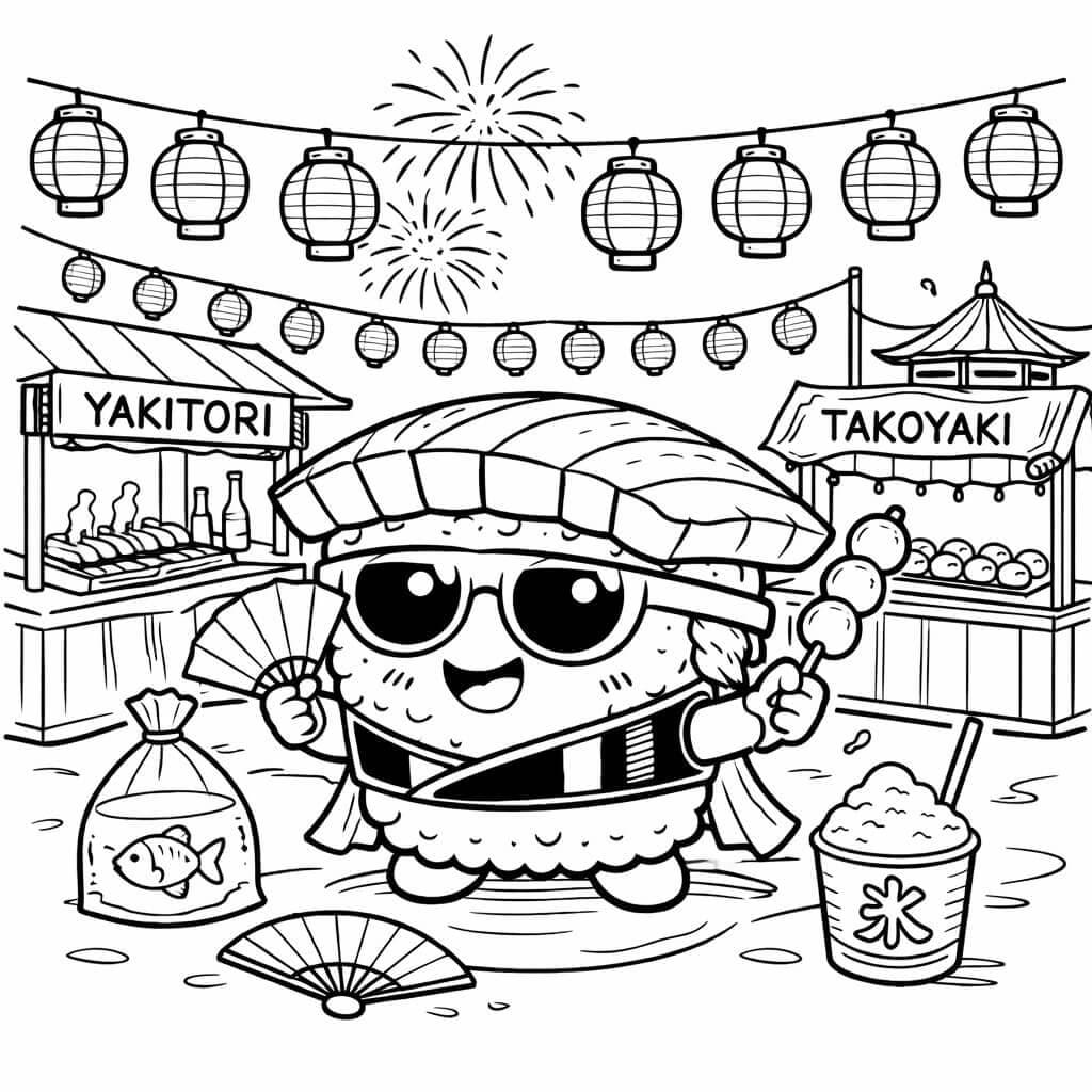 Sushi-Sommerfestival Ausmalbild