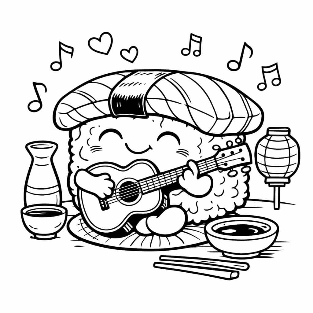 Sushi spielt Gitarre Ausmalbild