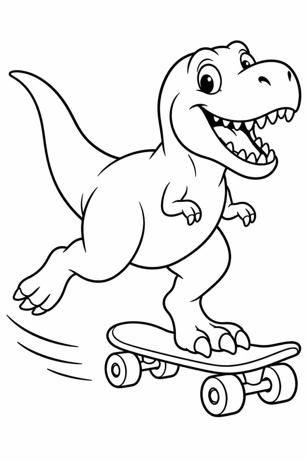 Lustiger T-Rex fährt auf einem breiten Skateboard