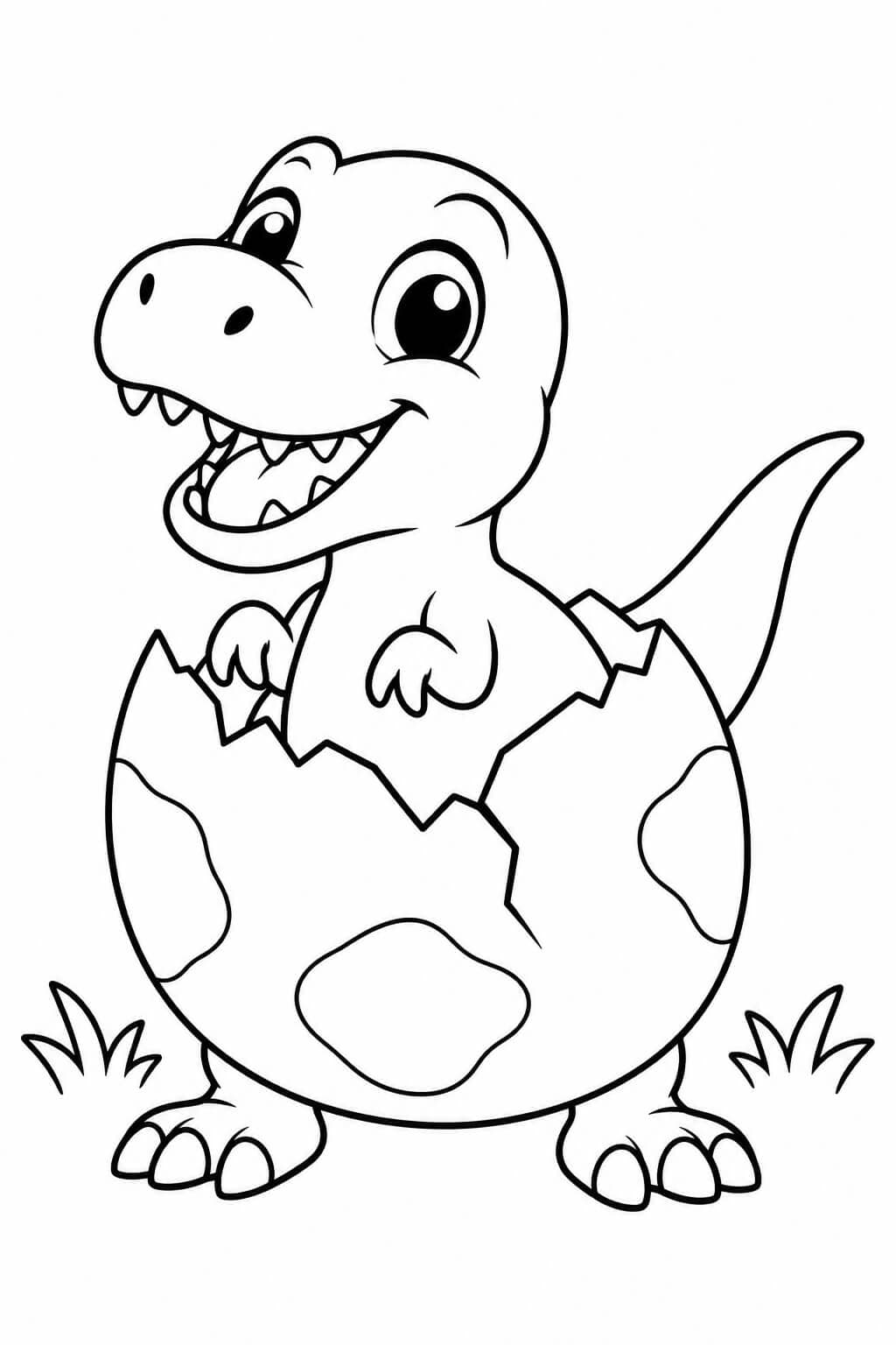 Niedliches T-Rex-Baby schlüpft aus einer großen Eierschale