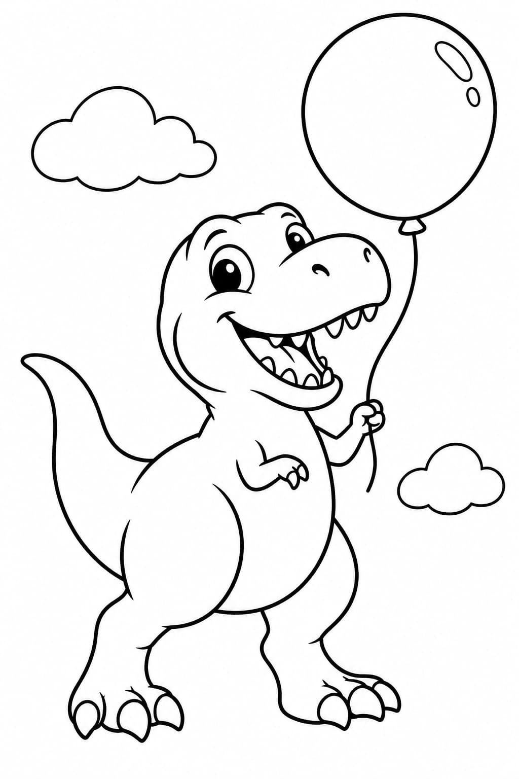Kleiner T-Rex hält einen großen runden Luftballon