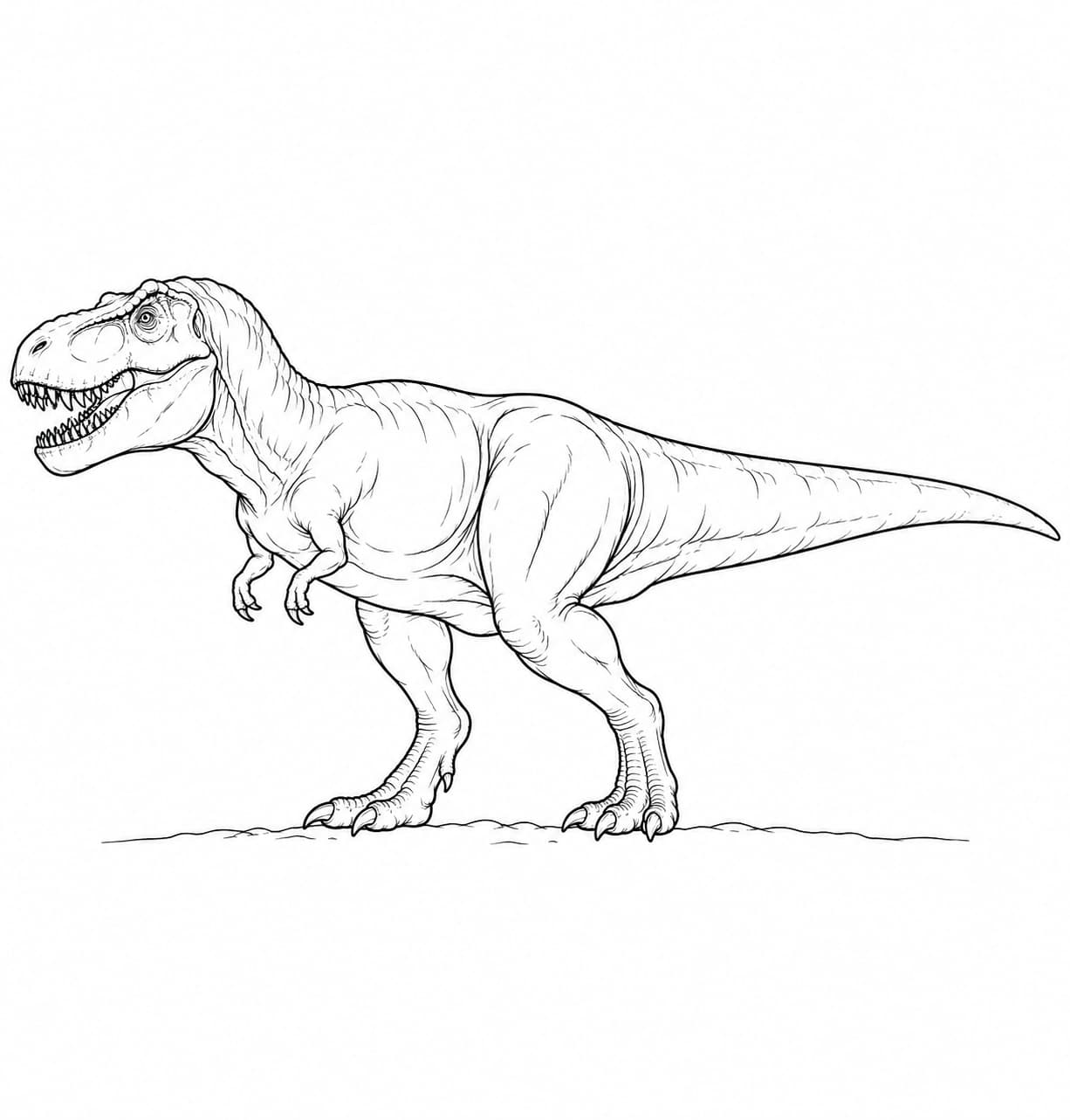 Realistischer Tyrannosaurus rex in Seitenansicht als Schwarz-Weiß-Ausmalbild