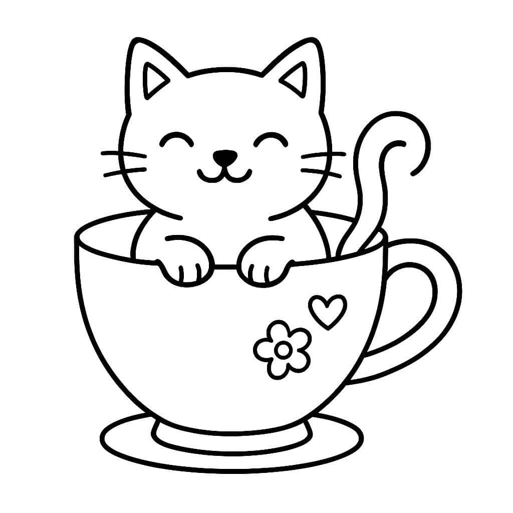 Tasse mit Katze Ausmalbild