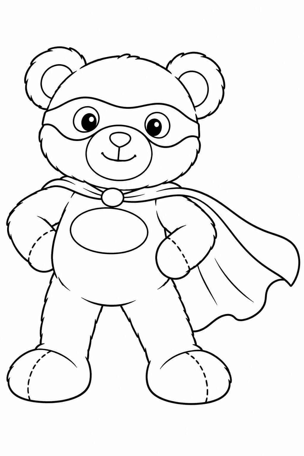 Teddybär als Superheld – Ausmalbild in Schwarz-Weiß
