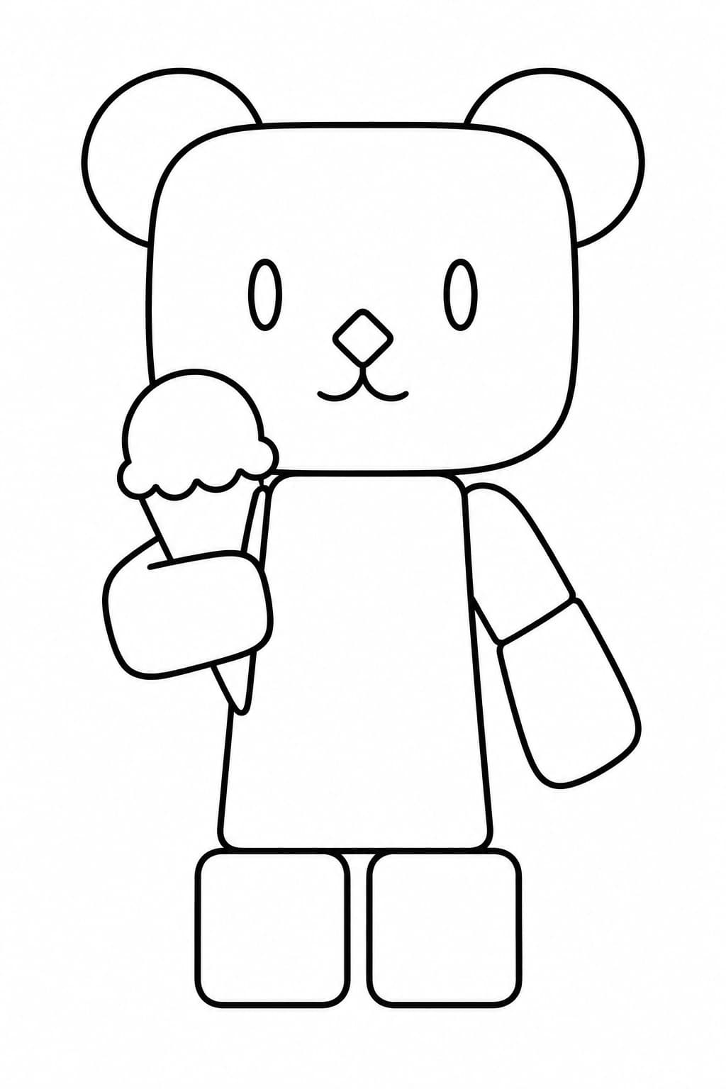 Geometrischer Teddybär mit Eis – Ausmalbild in Schwarz-Weiß