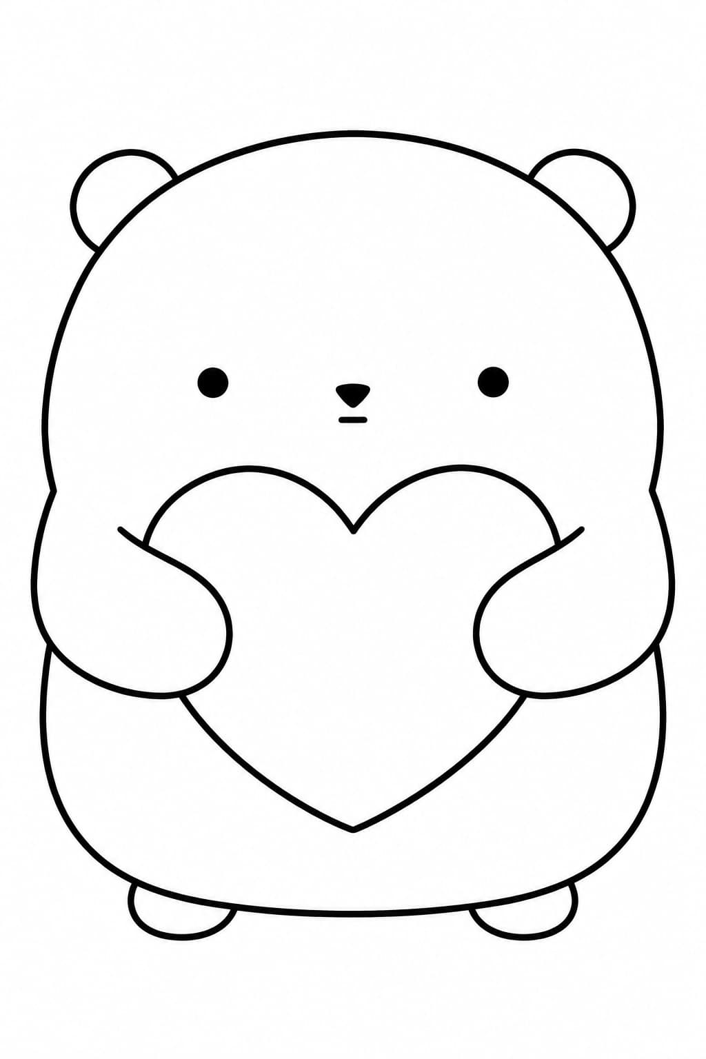 Kawaii-Teddybär mit Herz – Ausmalbild in Schwarz-Weiß