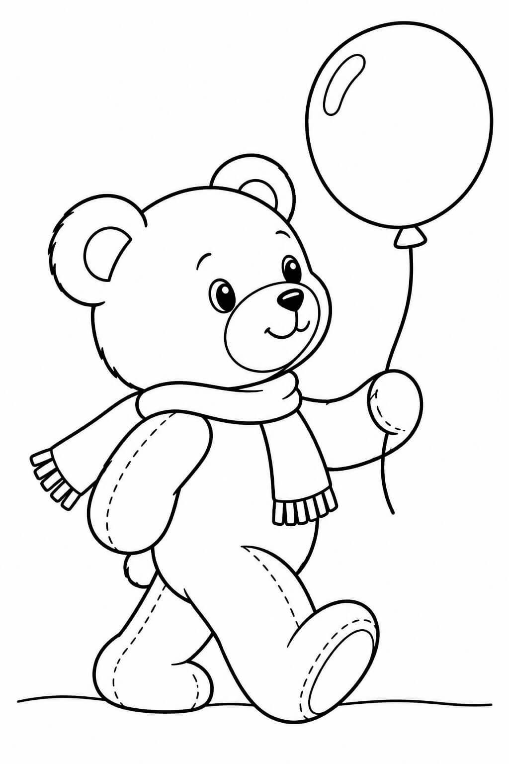 Teddybär mit Luftballon – Ausmalbild in Schwarz-Weiß