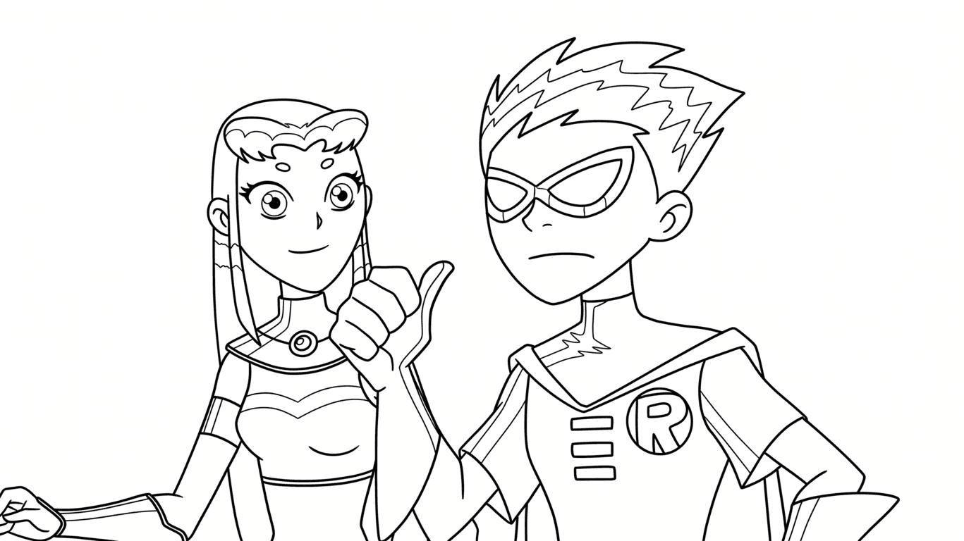 Robin und Starfire Teen Titans Ausmalbild