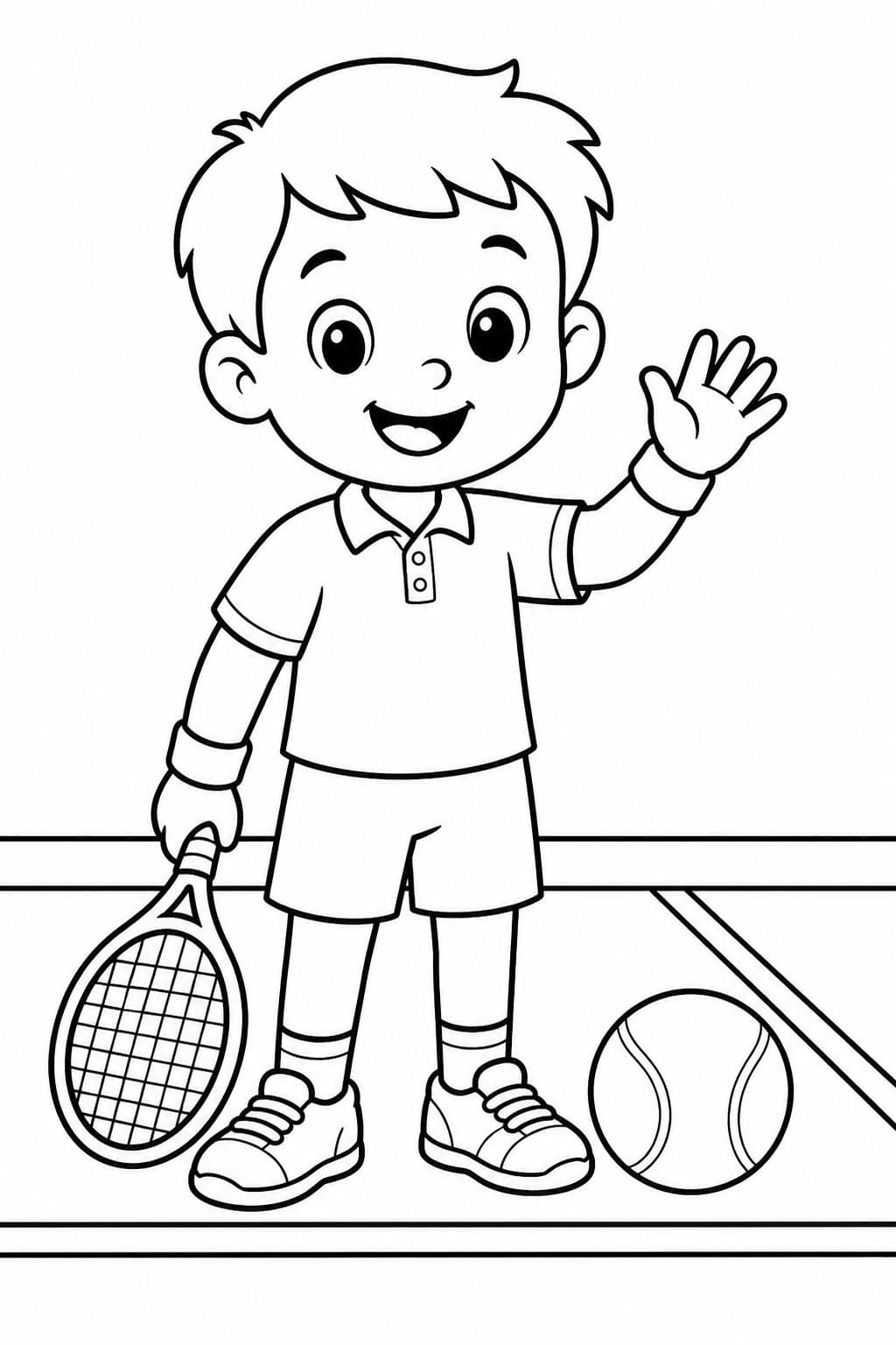 Kind mit Tennisschläger Ausmalbild