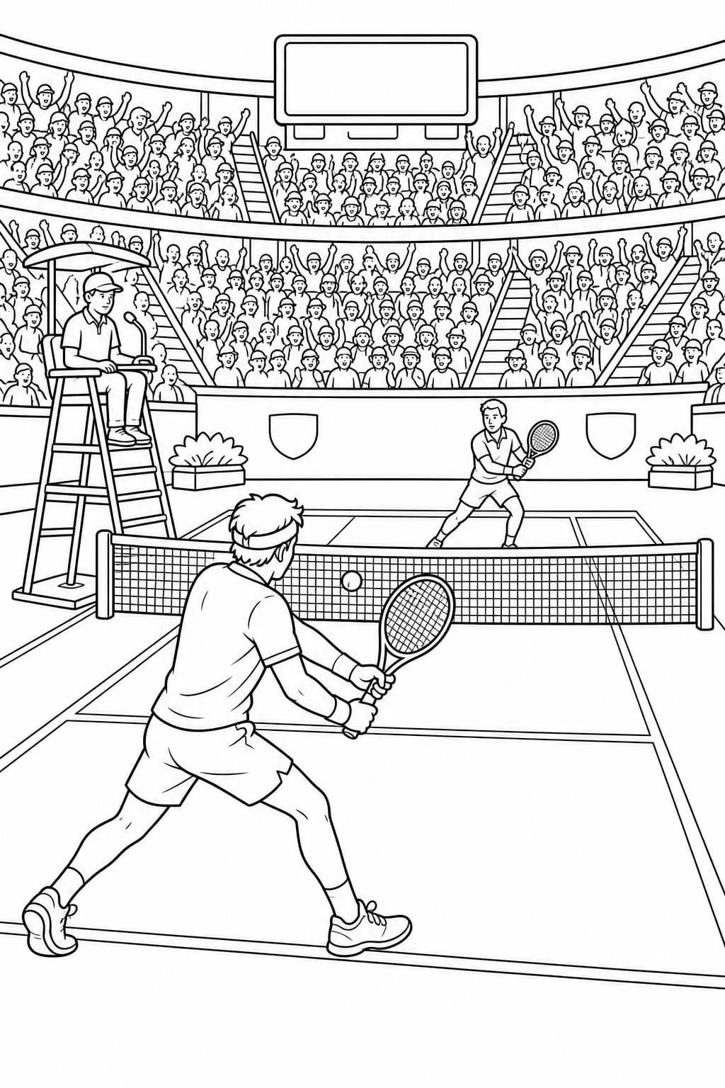 Tennisspiel im Stadion Ausmalbild