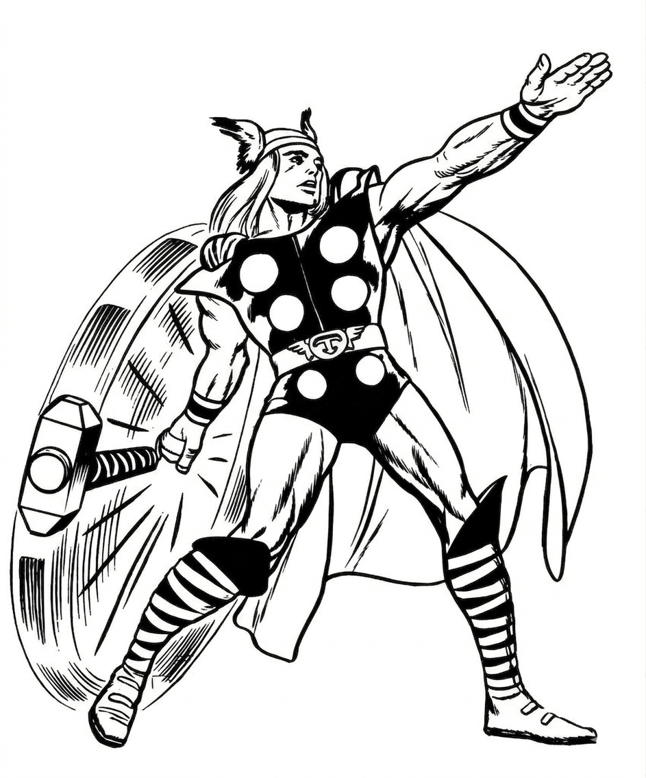 Thor bereitet einen Schlag vor Ausmalbild