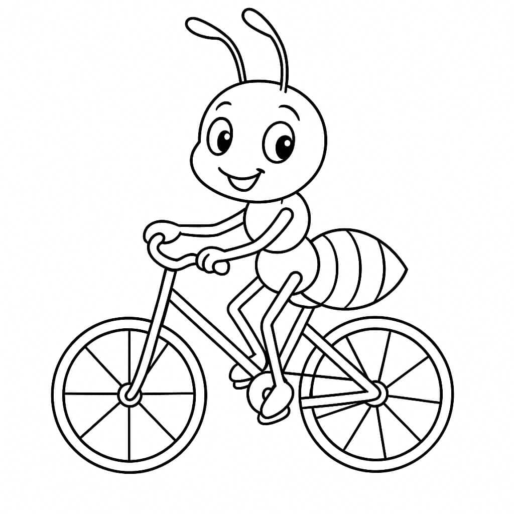 Ameise faehrt Fahrrad Ausmalbild