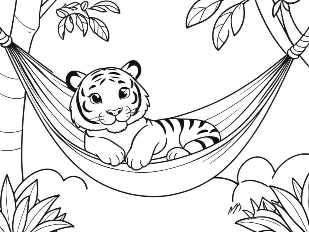 Kleiner Tiger in Hängematte Ausmalbild
