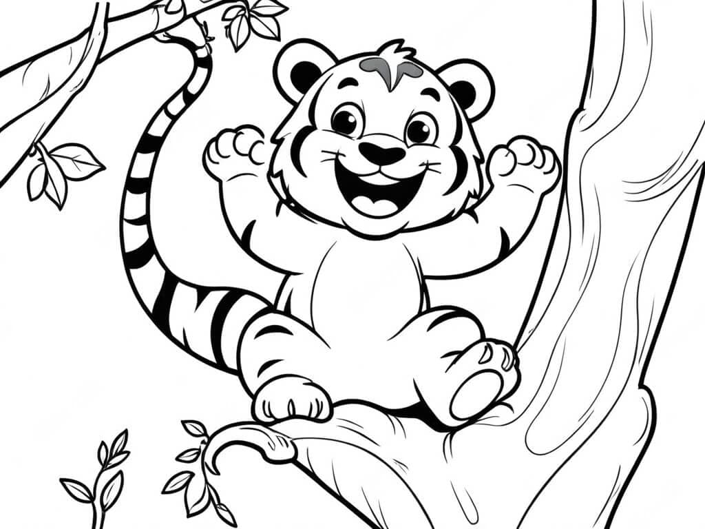 Tiger auf Baum Ausmalbild
