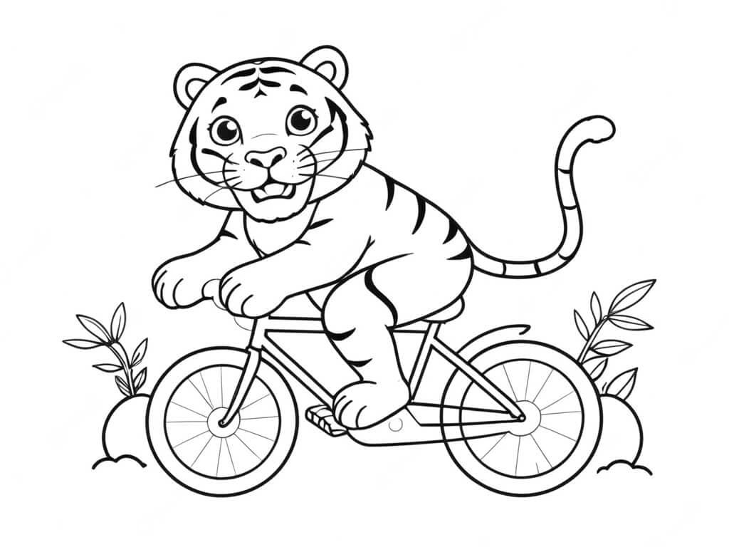 Tiger fährt Fahrrad Ausmalbild