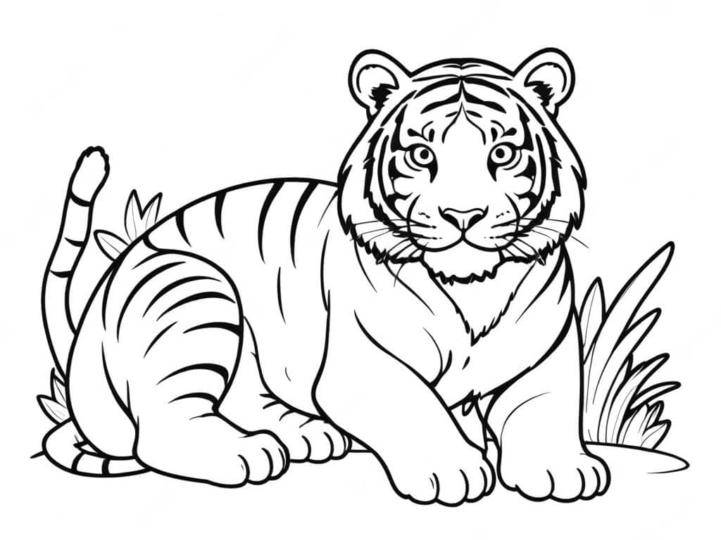 Tiger im Garten Ausmalbild