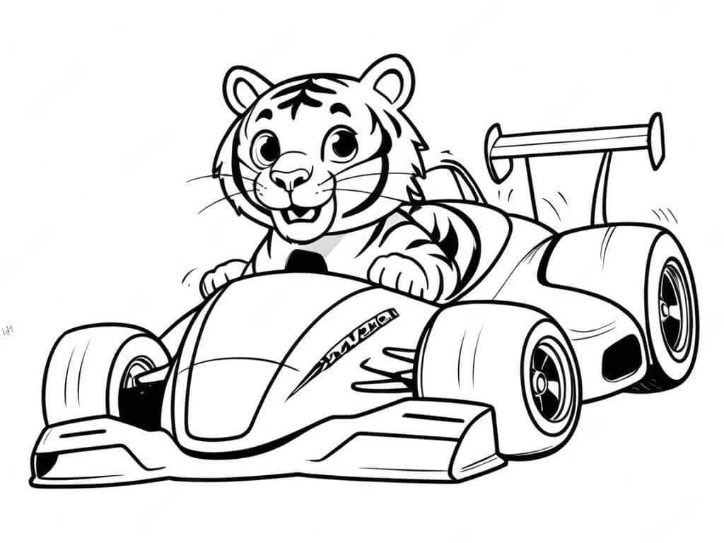 Tiger im Rennwagen Ausmalbild