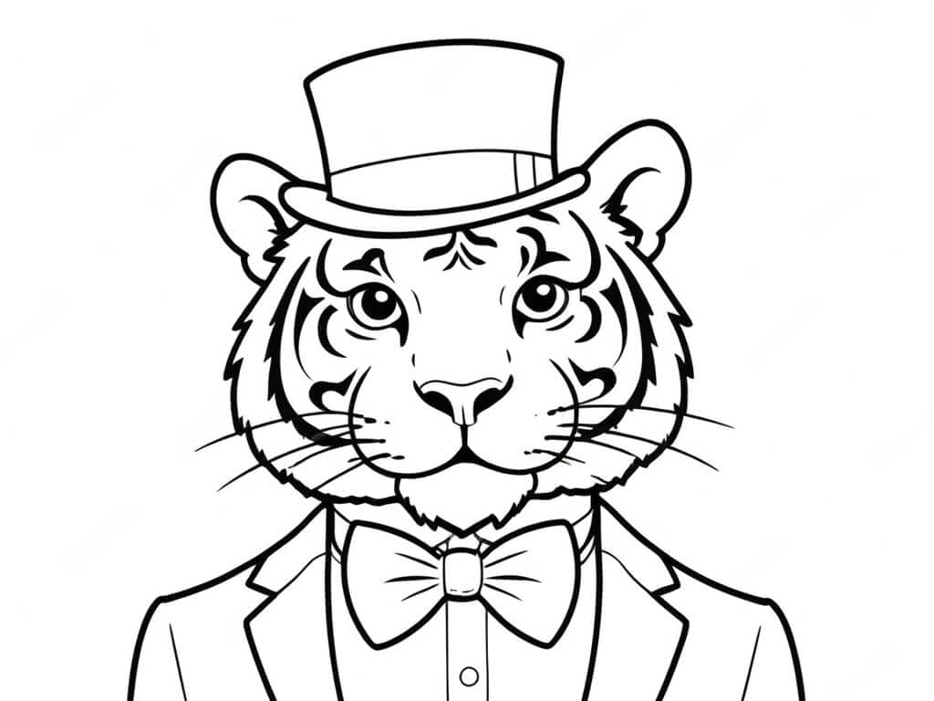 Tiger mit Anzug und Hut Ausmalbild