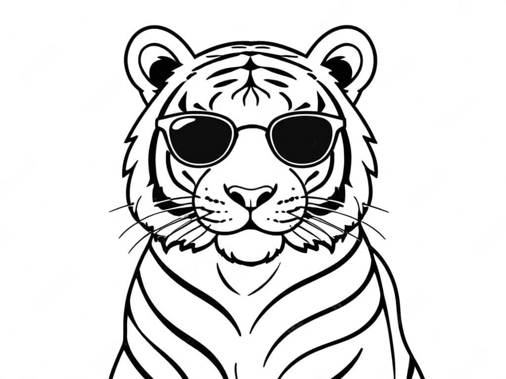Tiger mit Sonnenbrille Ausmalbild