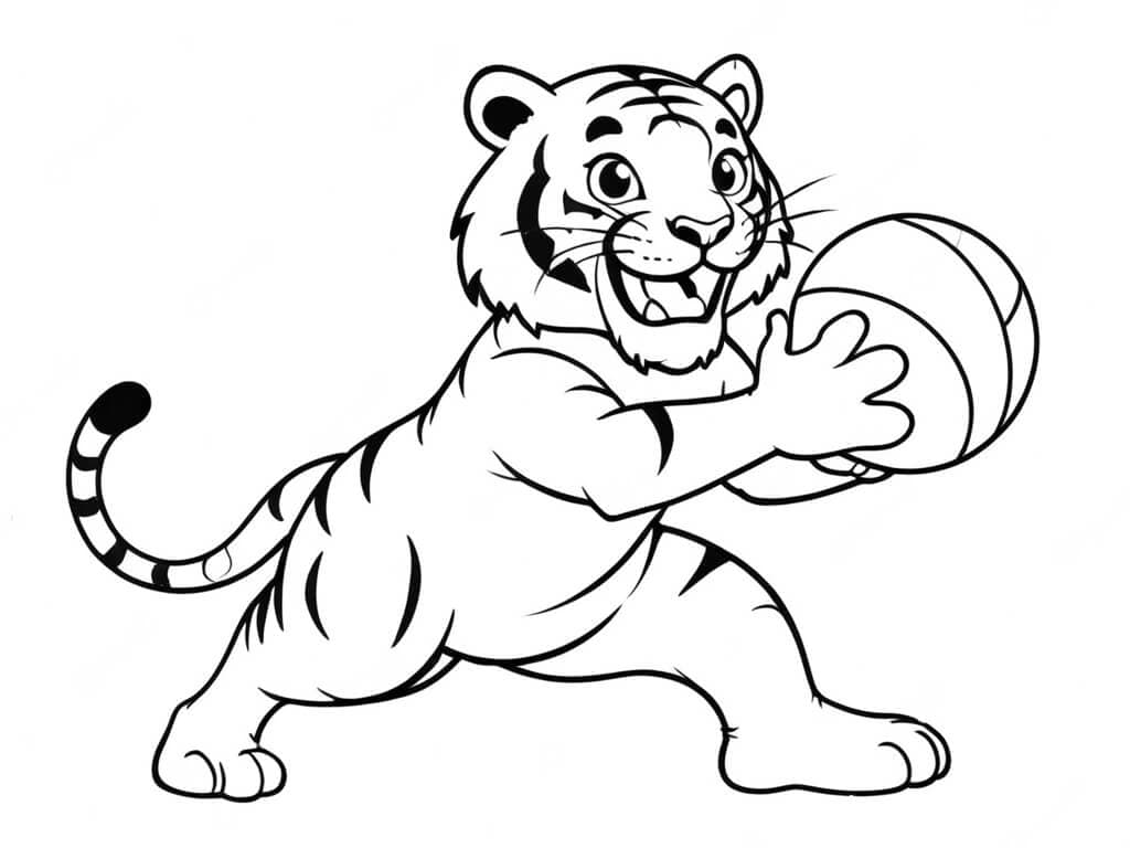 Tiger spielt Basketball Ausmalbild