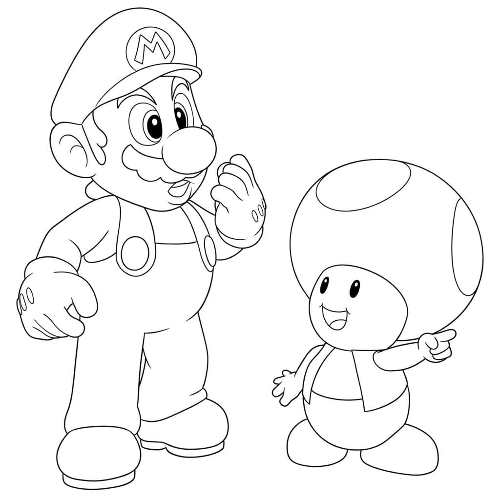 Toad und Mario – kostenlose Toad Malvorlage zum Ausdrucken