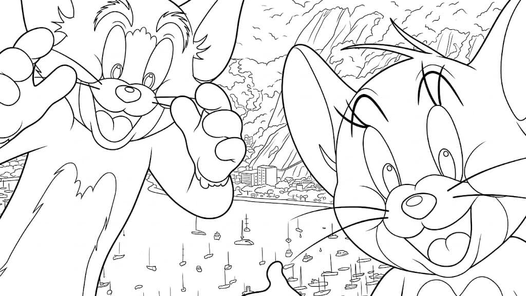 Tom und Jerry am Strand Ausmalbild