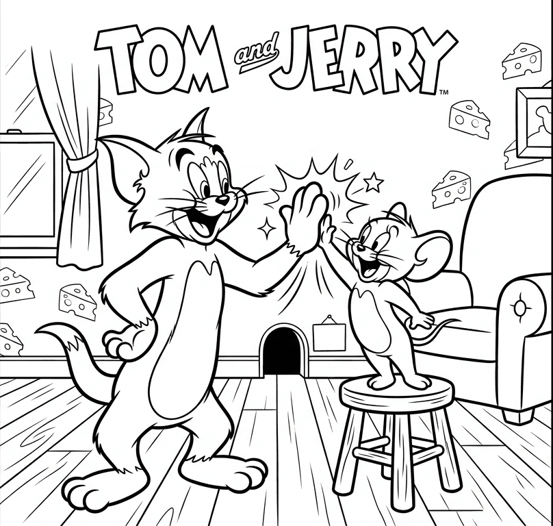 Tom und Jerry High Five Ausmalbild