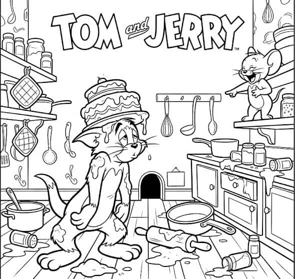 Tom und Jerry lustige Szene Ausmalbild