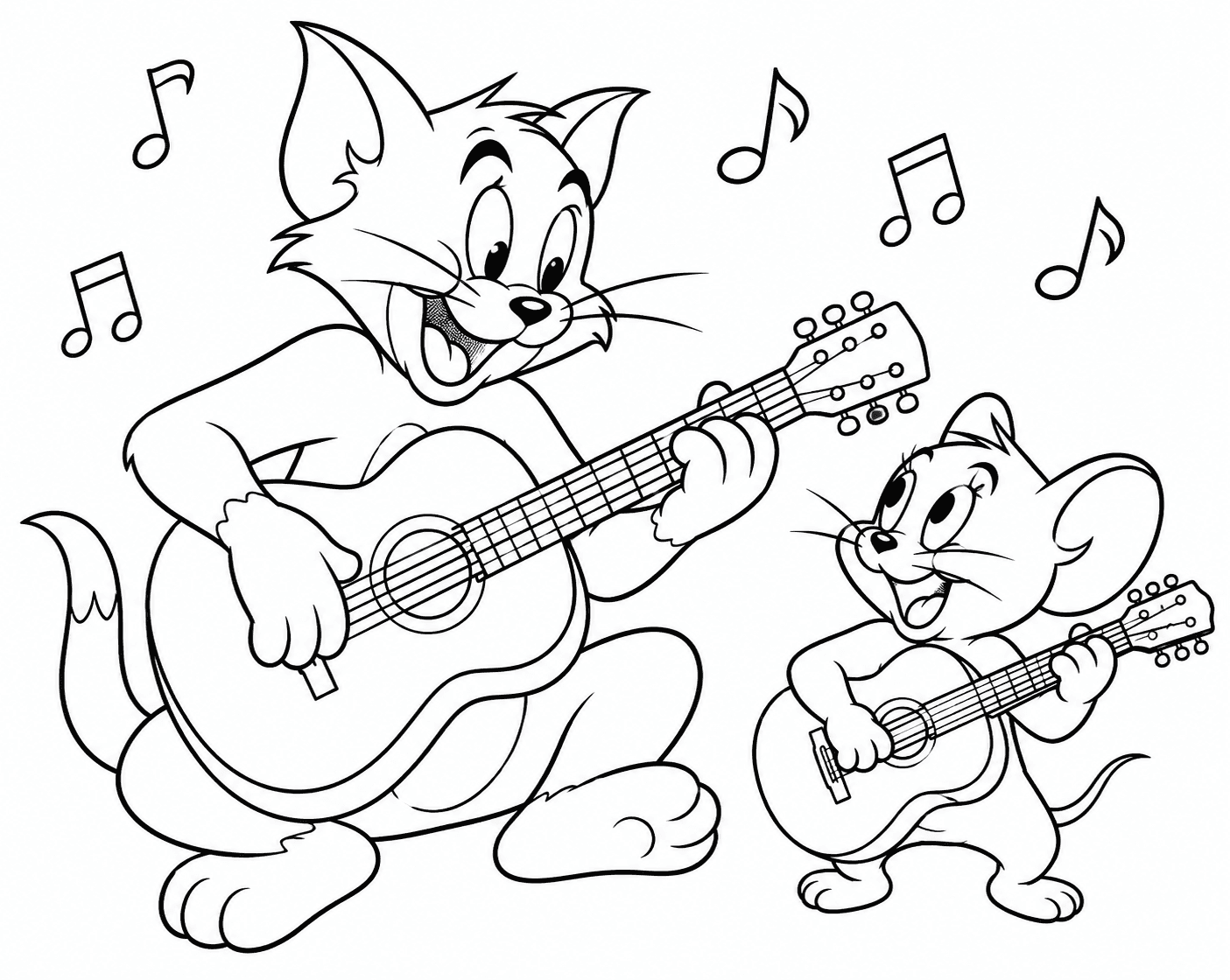 Tom und Jerry spielen Gitarre Ausmalbild
