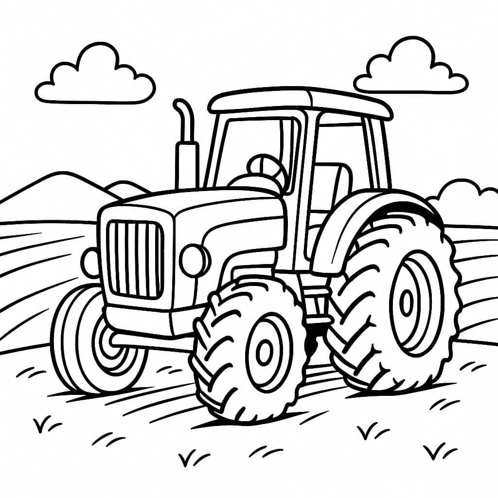 Traktor auf dem Feld – Ausmalbild