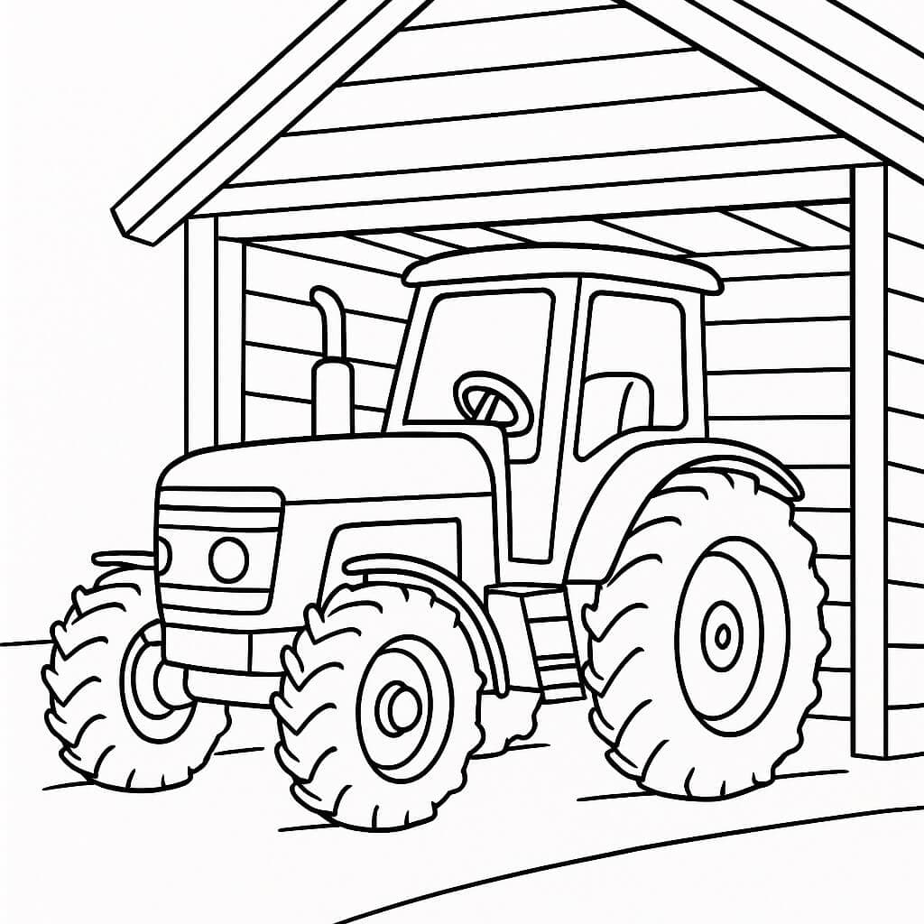 Traktor in der Garage – Ausmalbild