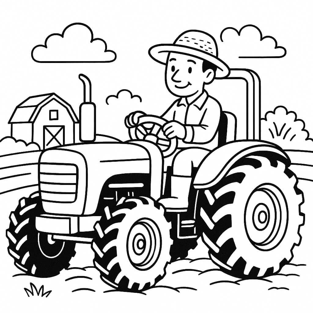 Traktor mit Bauer – Ausmalbild