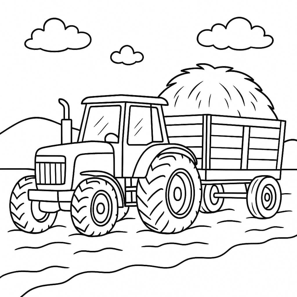 Traktor mit Heu – Ausmalbild
