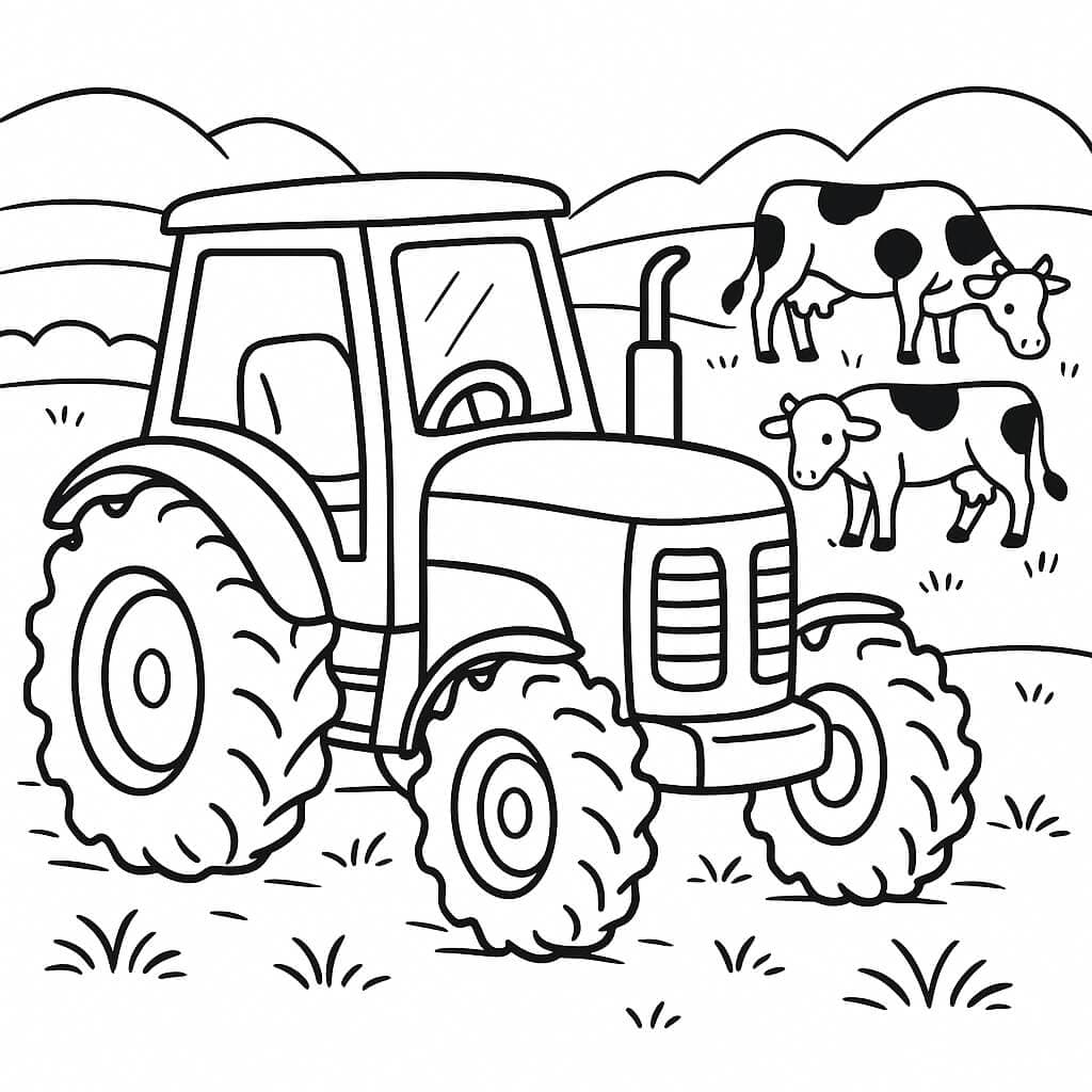 Traktor mit Kühen – Ausmalbild