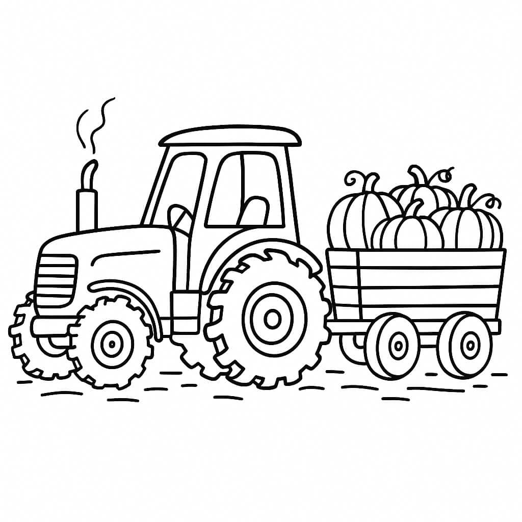 Traktor mit Kürbis – Ausmalbild