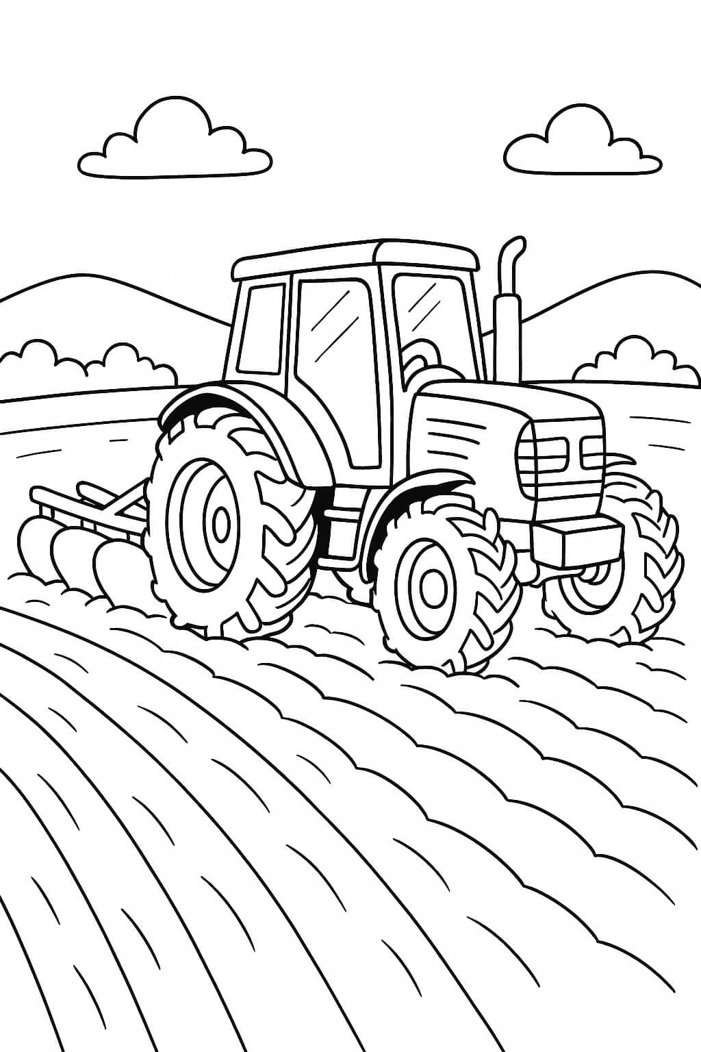 Traktor pflügt Acker – Ausmalbild