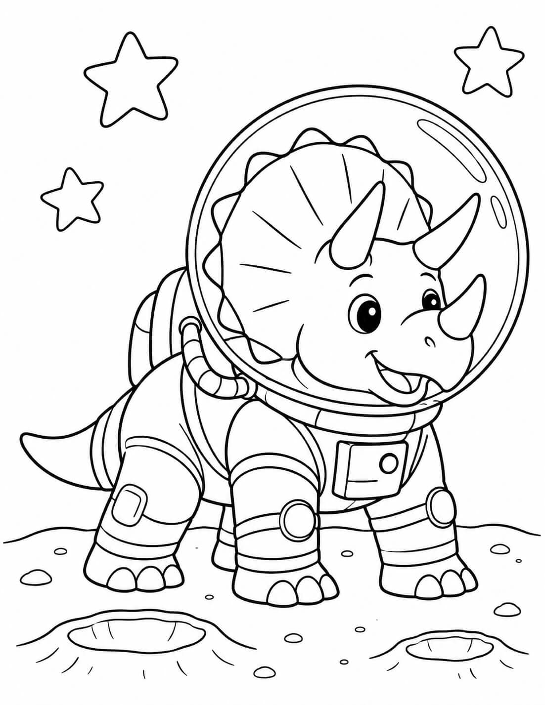 Triceratops mit Weltraumhelm auf dem Mond