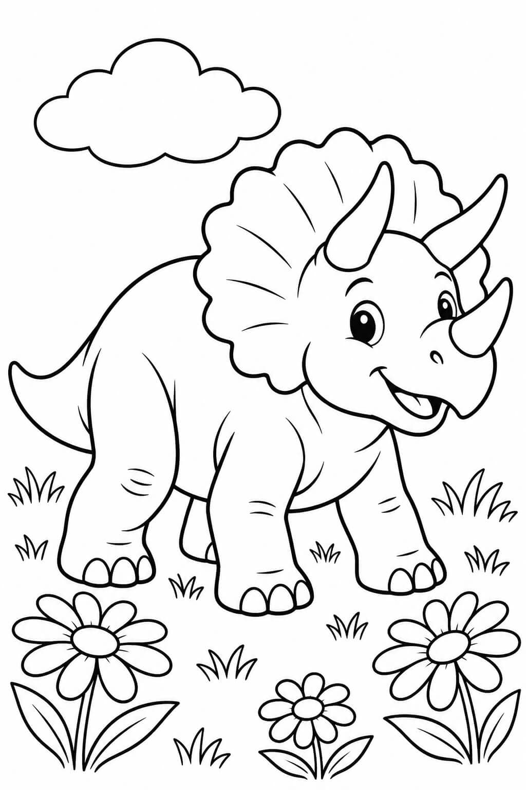Freundlicher Triceratops auf einer Blumenwiese