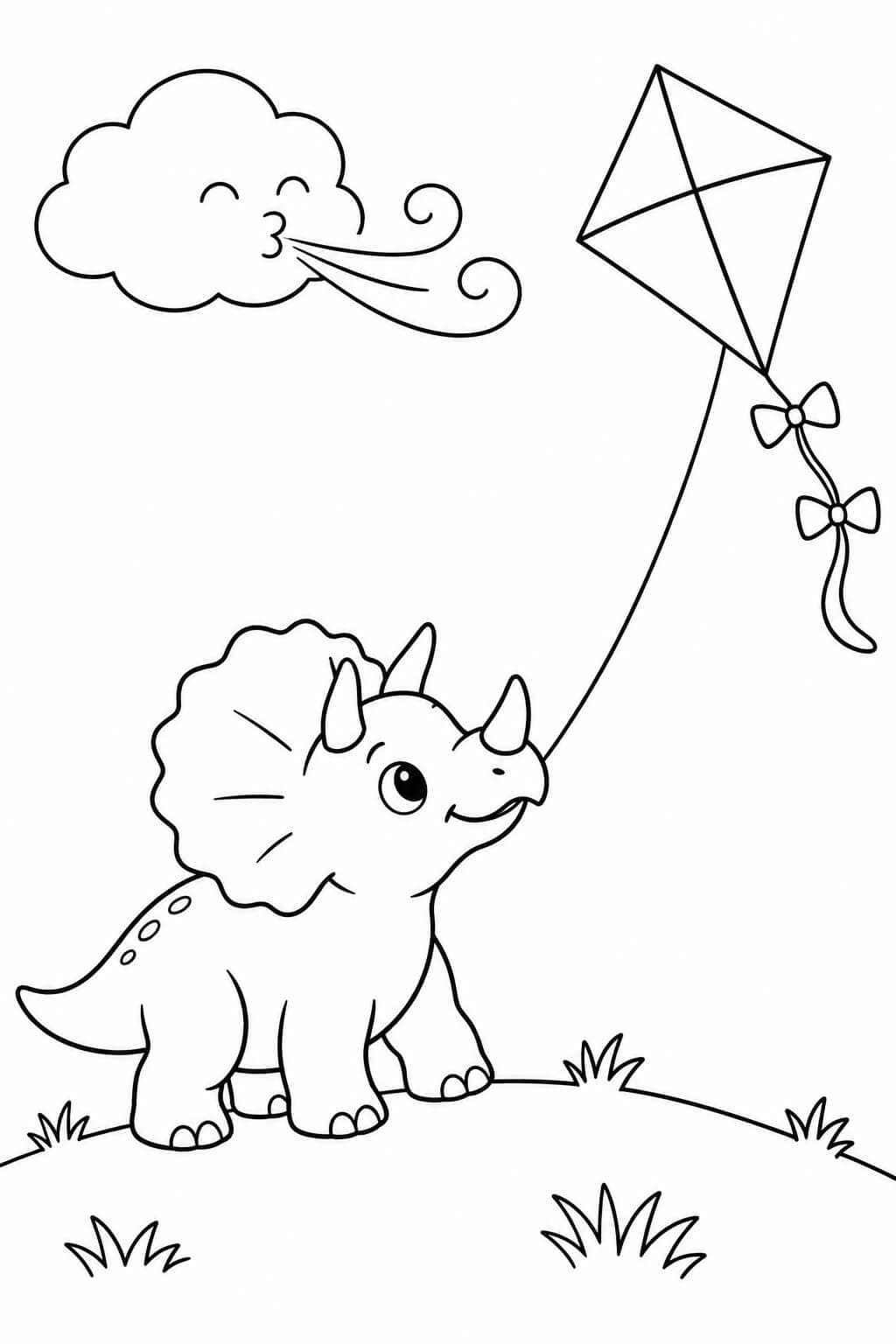 Triceratops lässt einen einfachen Papierdrachen steigen
