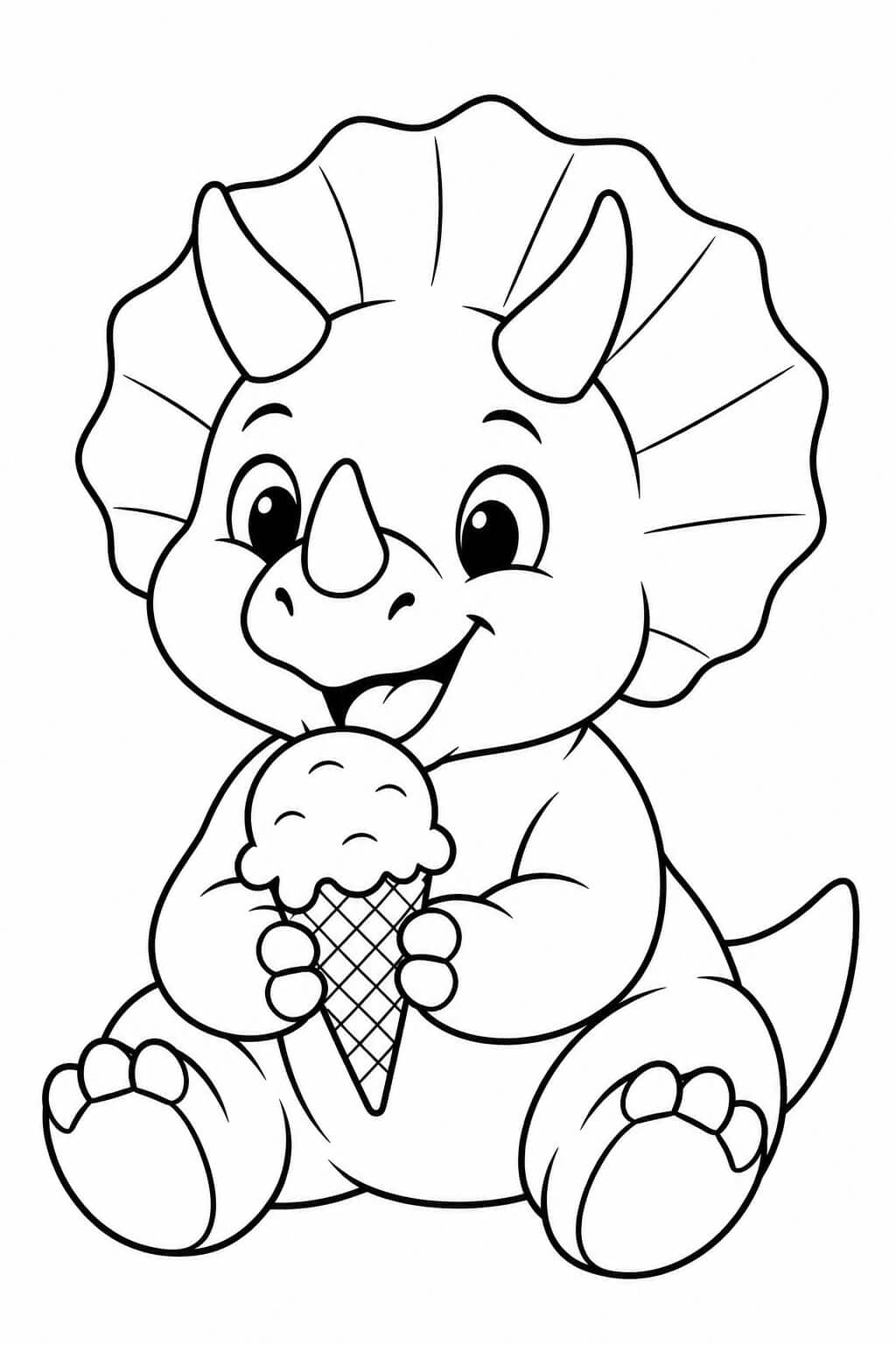 Sitzender Triceratops mit einer großen Eistüte