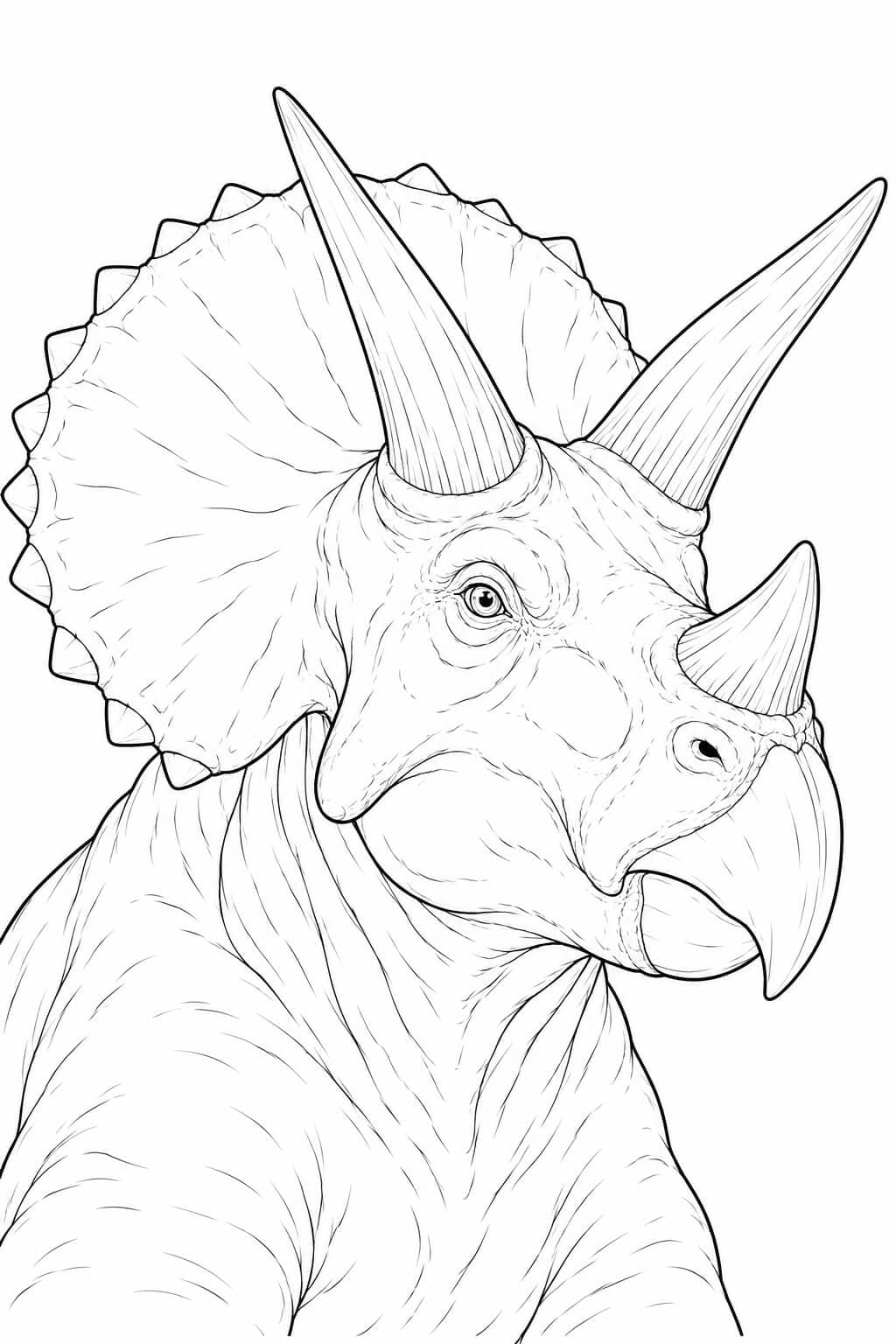 Realistisches Triceratops-Porträt mit drei Hörnern und breitem Nackenschild