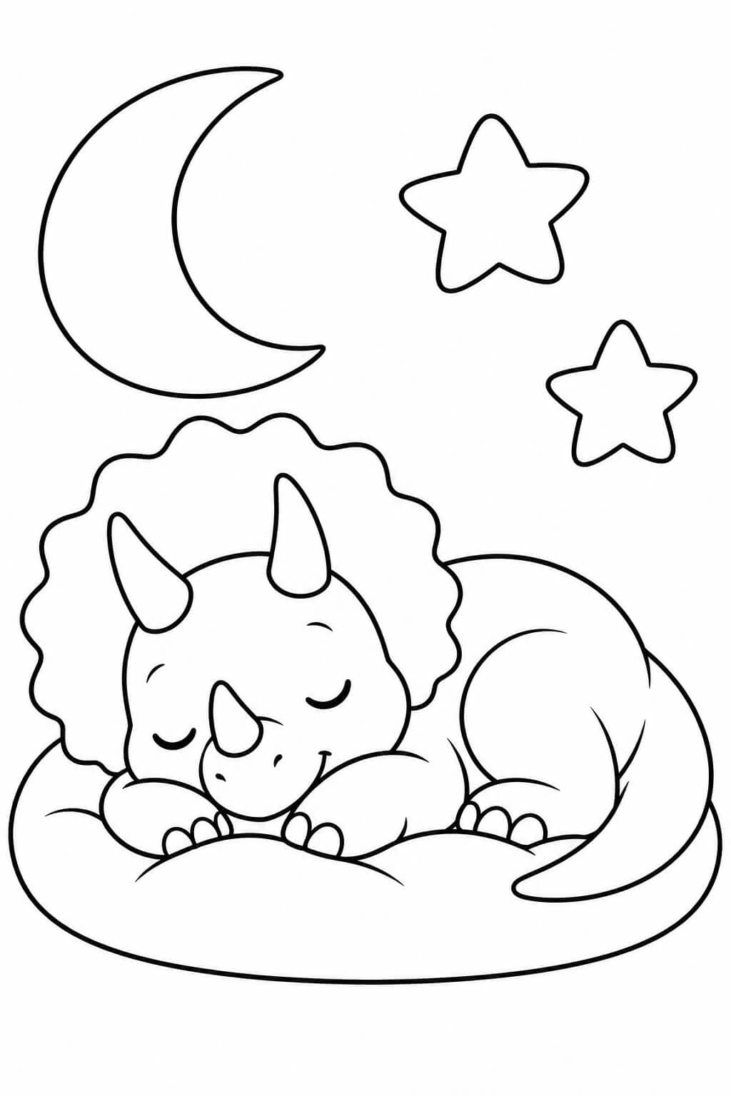 Schlafendes Triceratops-Baby unter Mond und Sternen