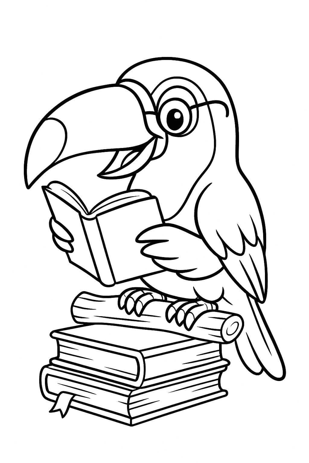 Tukan liest ein Buch Ausmalbild