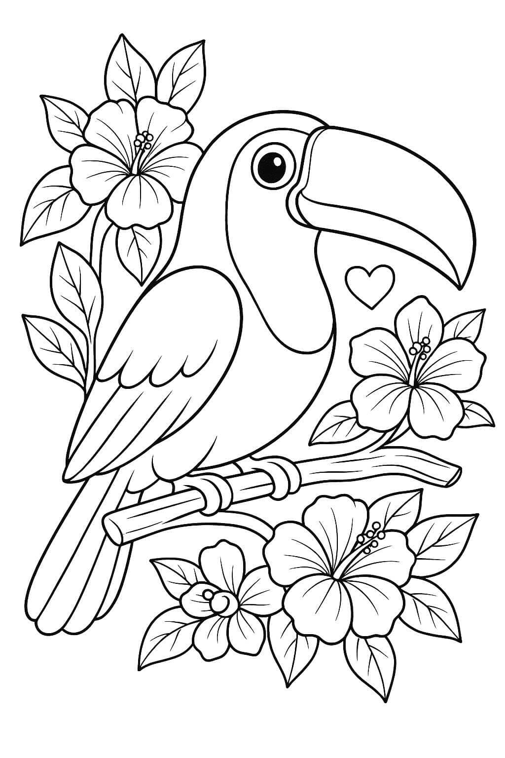 Tukan mit Blumen Ausmalbild