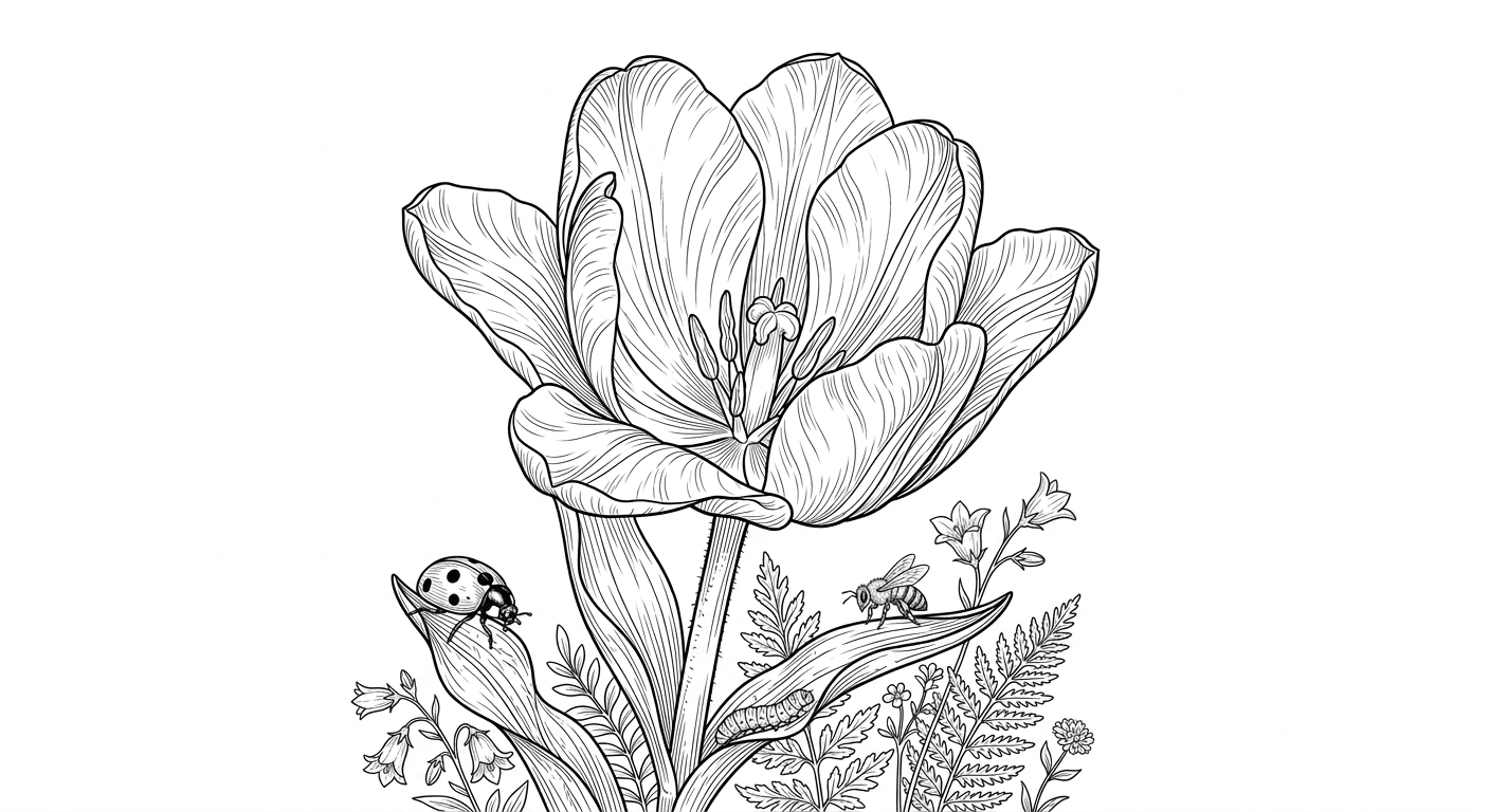 Tulpe mit Marienkäfer Ausmalbild