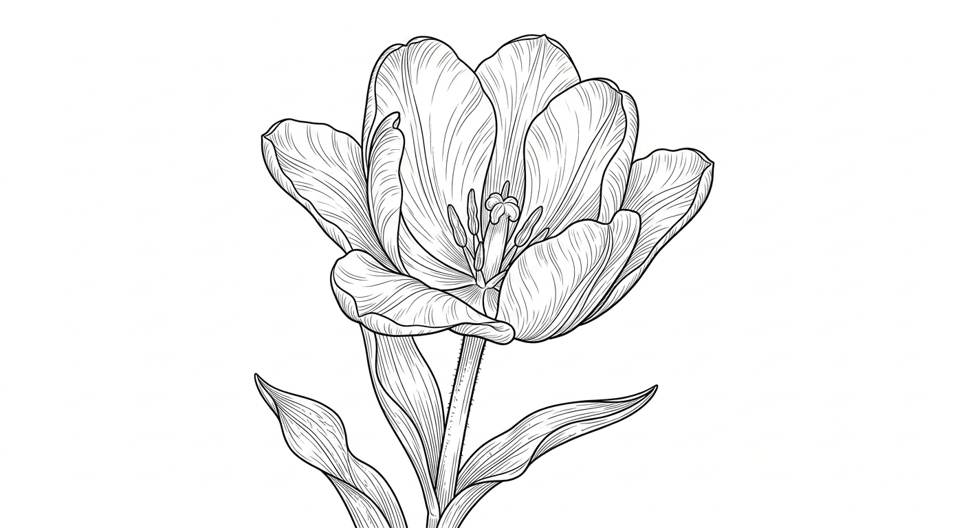 Tulpe mit offenen Blättern Ausmalbild