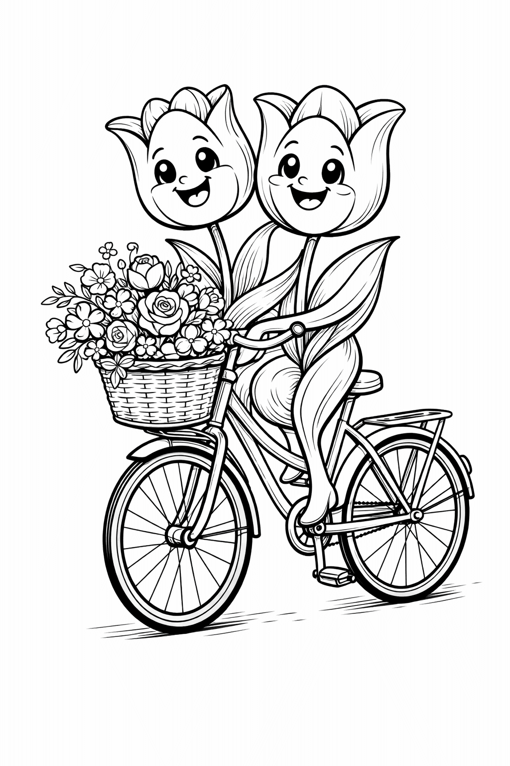 Tulpen auf Fahrrad Ausmalbild