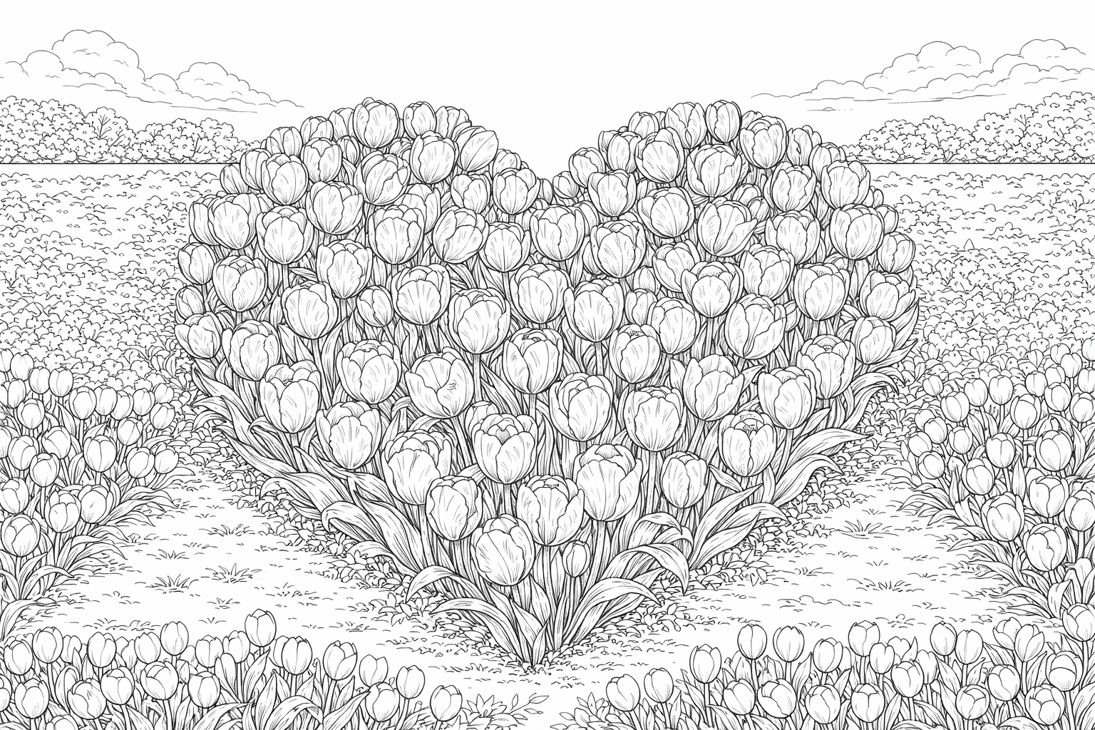 Tulpen-Herz Ausmalbild